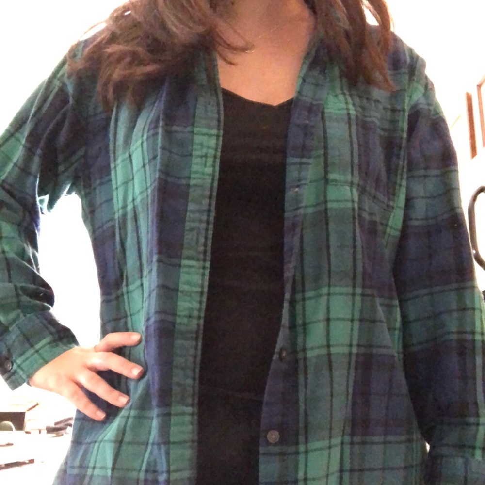 Green and Blue Plaid Boyfriend Shirt - Picture 3 of 3